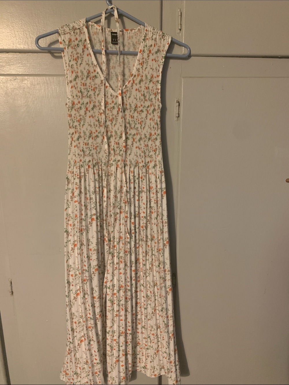SHEIN White Maxi Dress with Orange & Green Floral Print
